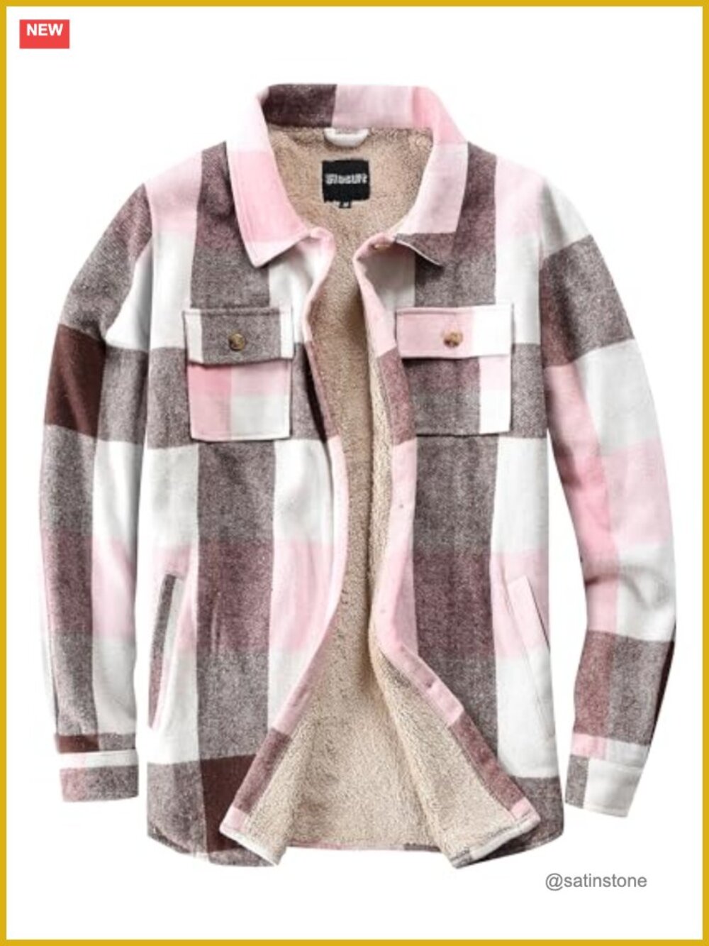 Sherpa Lined Flannel Shirt Jacket Plaid Button Pocket Coat